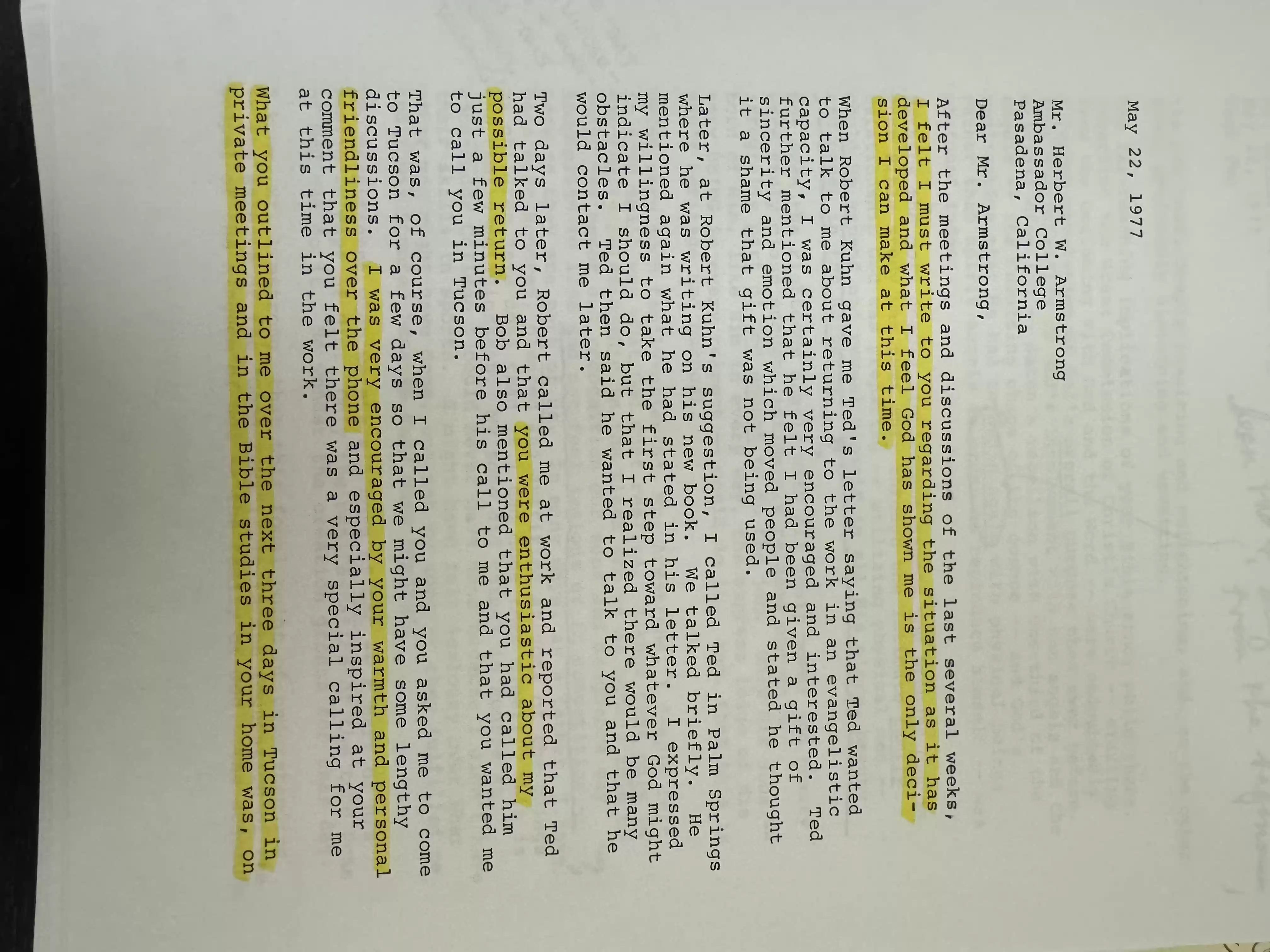 Ltr to HWA,22May1973